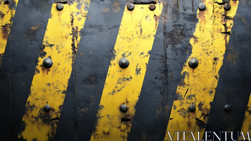 Worn yellow and black striped metal plate surface detail.