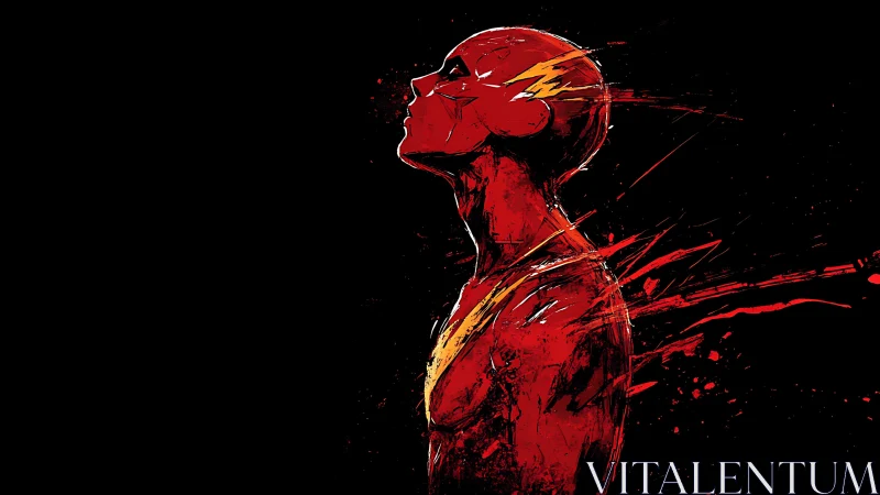 Profile study of red speedster in dynamic splatter silhouette