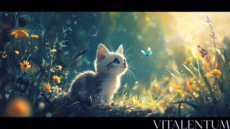 Kitten Discovers Wonder Among Wildflowers and Butterflies
