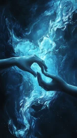 Luminous Hands Within Ethereal Blue Void
