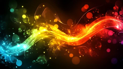 Radiant color waves flow across a glowing abstract night scene