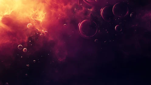 Abstract cosmic nebula and glowing bubbles in vibrant digital art.