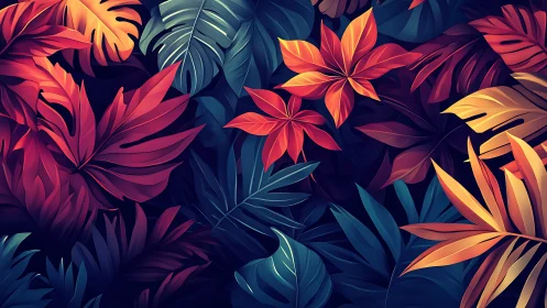 Luminous tropical foliage in vivid neon gradient tones.