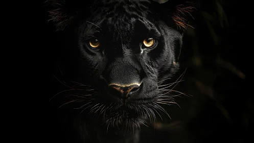Black Panther Frontal Portrait with Luminous Amber Ocular Geometry.