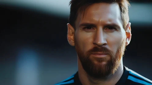 Focused footballer gazes ahead with calm determination.