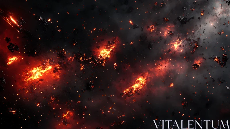 Explosive Space Battle with Fiery Debris Collision