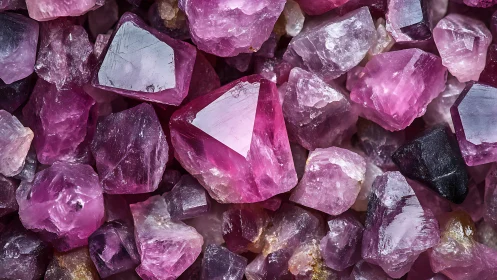 Raw pink crystals display faceted surfaces and rich color.