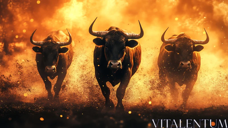 Blazing Horns Triad Charging Through Ember Dusted Haze.