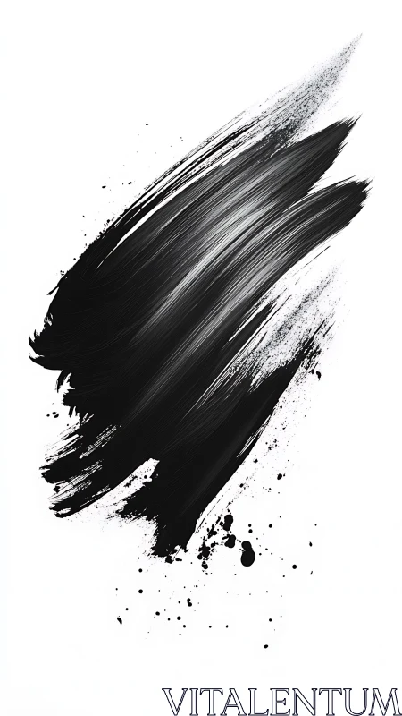 Black brushstroke arc with splatter on white background.
