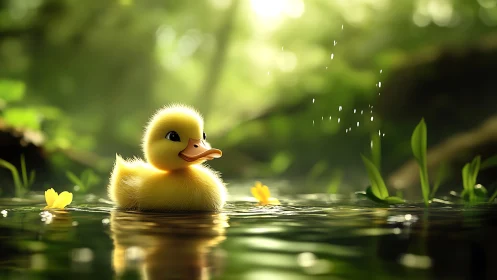Soft-lit duckling rendered in cinematic shallow-focus digital art