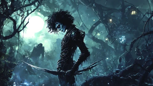 Moonlit forest wanderer in a tangle of eerie dreams.