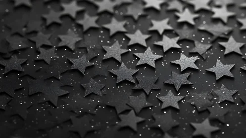 Monochrome star confetti scattered across dark surface.