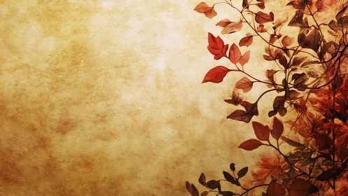 Autumn foliage softly frames a warm textured background.