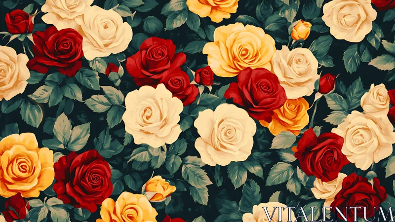 Classic Rose Garden Arrangement in Red, Gold, Cream.