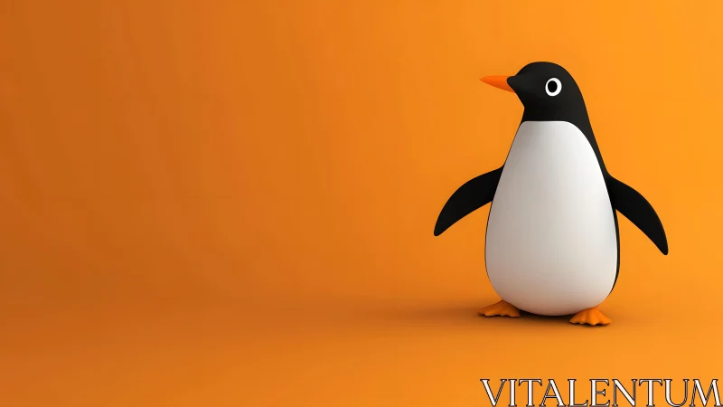 Cute 3D Cartoon Penguin on Bright Orange Minimalist Background.