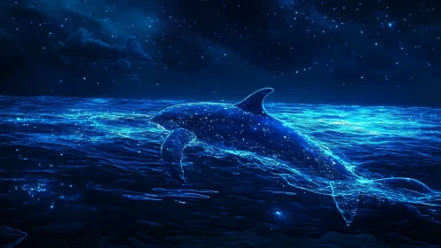 Starlit dolphin stitches constellations across a neon sea
