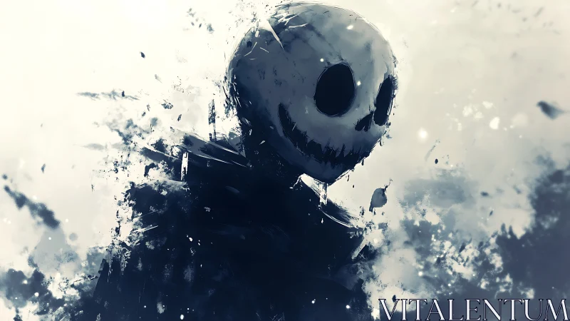 Grinning void spirit dissolving into stormy shadow mist.