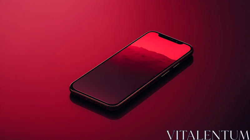 Smartphone displaying bright red screen against deep crimson gradient background