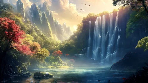 Cascading dreamwater carves light through a hidden valley