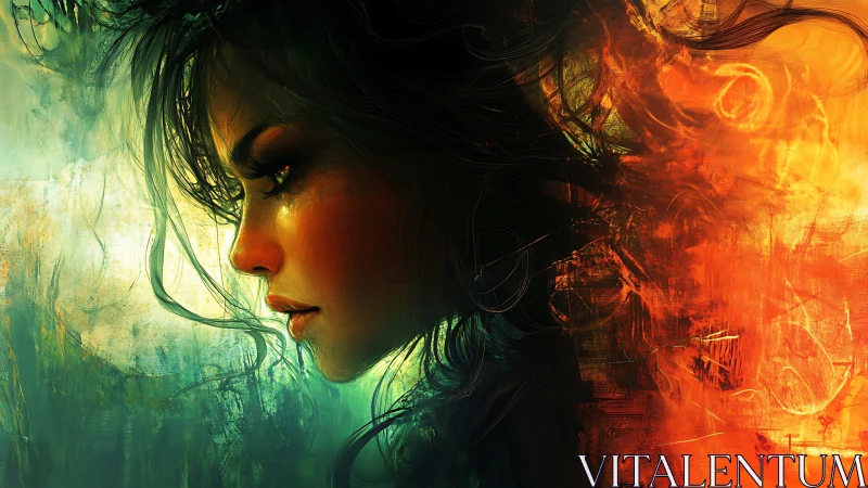 Profile portrait of a woman in contrasting cool and warm light