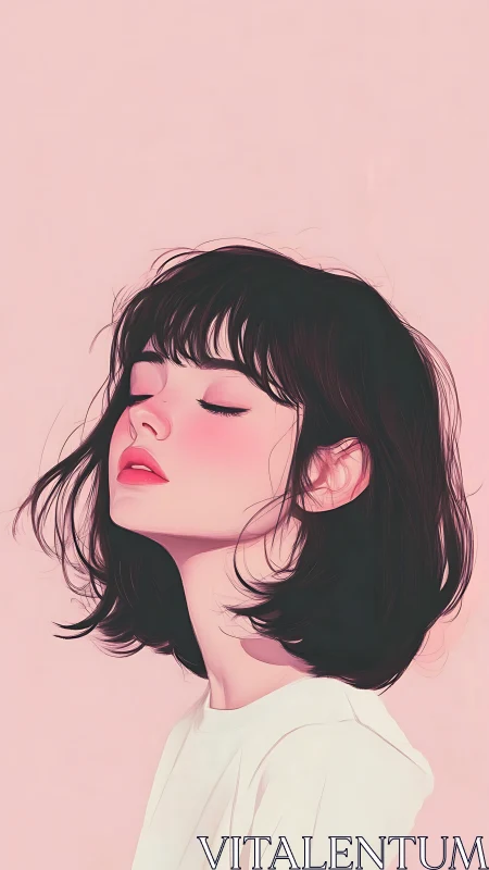 Soft pastel portrait shows serene girl in rosy light.