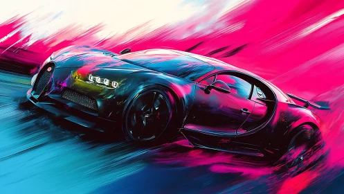 Digital painting of neon hypercar in high-velocity motion blur.