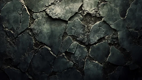 Weathered fractured stone surface with moody dark patina.