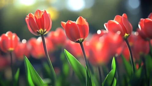 Radiant Red Tulips Bloom in Golden Spring Light