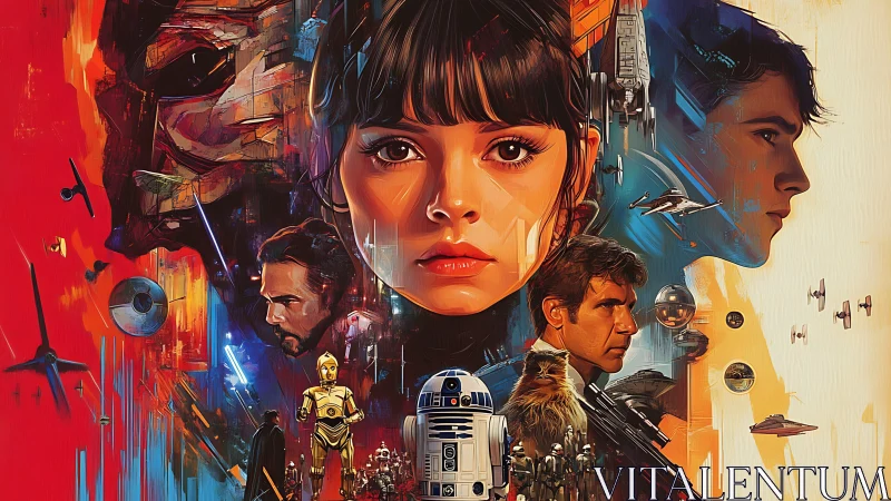 Collaged sci‑fi character montage forms symmetric poster layout