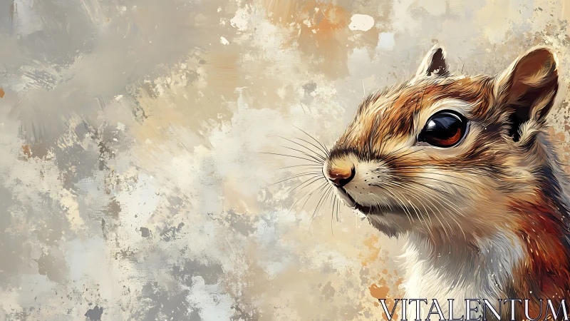 Chipmunk portrait shimmers against abstract textured backdrop.