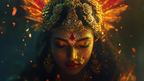 Divine-inspired portrait renders a goddess in radiant gold light
