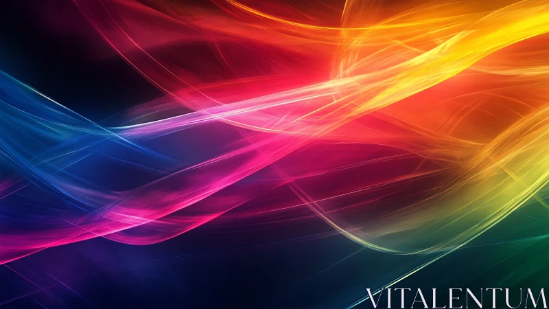 Multicolored light streaks over dark gradient background.