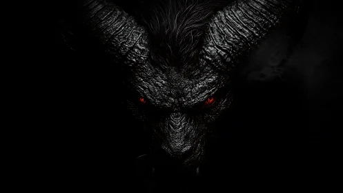 Horned shadow beast with ember eyes stalking the dark.