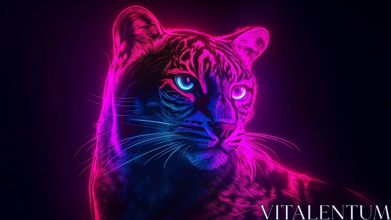 Neon jungle predator stares ahead in electric magenta glow