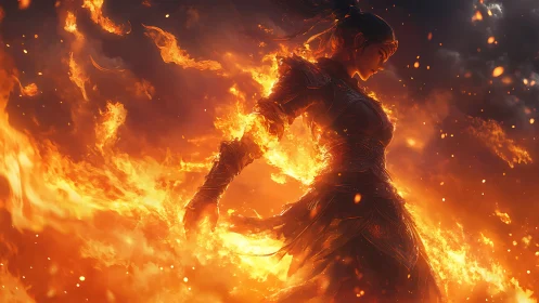 Humanoid Figure Rendered With Volumetric Fire Simulation and Particle Effects