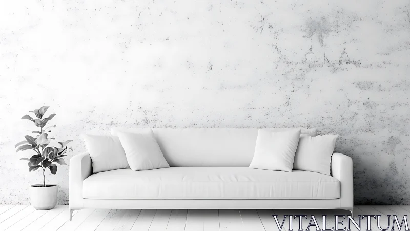 Calm white sofa retreat with plant in a minimalist room.