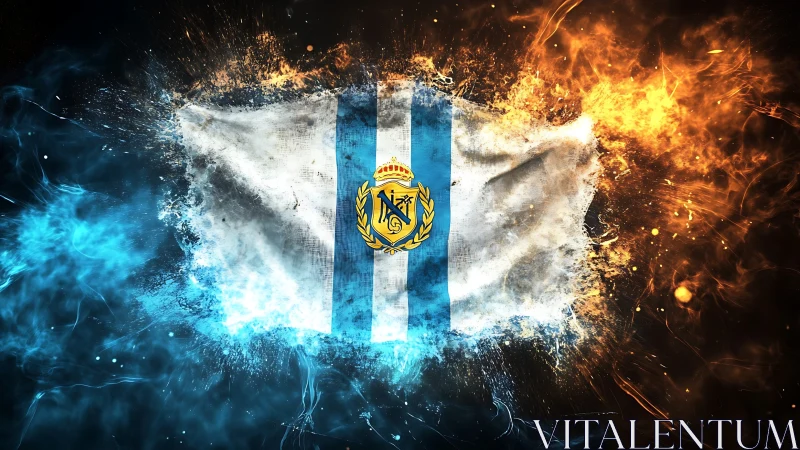 Guatemalan flag ignites between blue ice and orange fire.