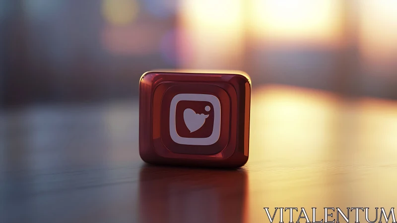 Glossy red heart icon button with nested square design.