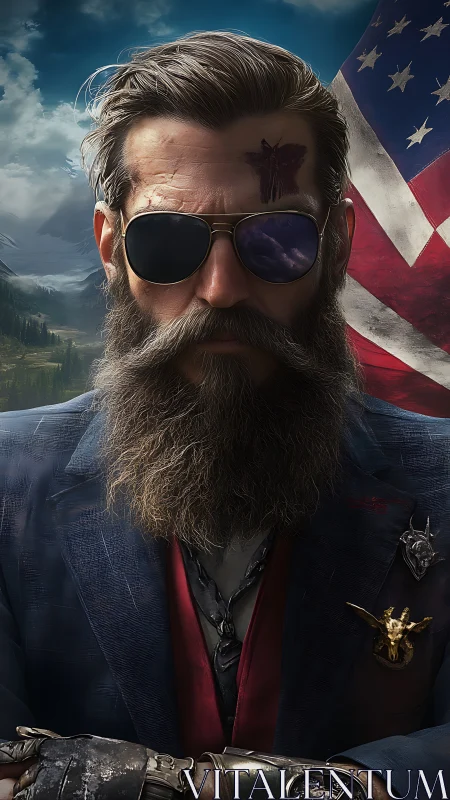 Bearded militant leader rendered in high-detail photorealistic style