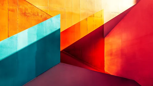 Geometric color planes with bold architectural light gradients.