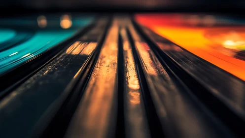 Vinyl record grooves rendered in shallow-focus abstract macro