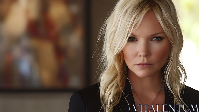 Tight depth of field portrait with soft key lighting and neutral tones