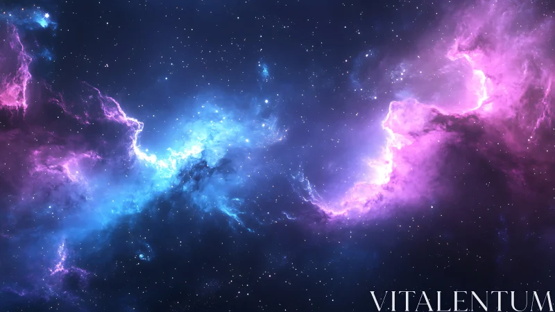 Vibrant blue and magenta nebula clouds across star field.