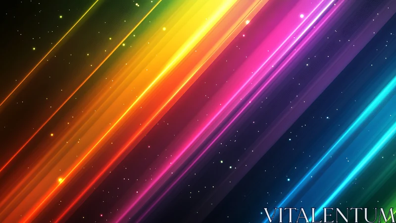 Diagonal multicolor light streaks on dark starry background.