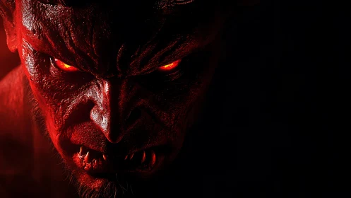 Demonic creature close-up with red subsurface lighting and glare