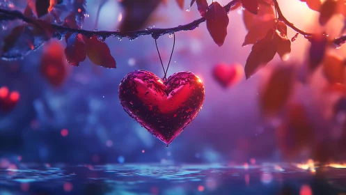 Crystalline Heart Suspended Among Luminescent Foliage.