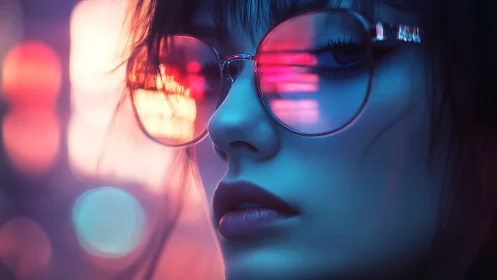Neon-soaked gaze rewrites the city into electric whispers