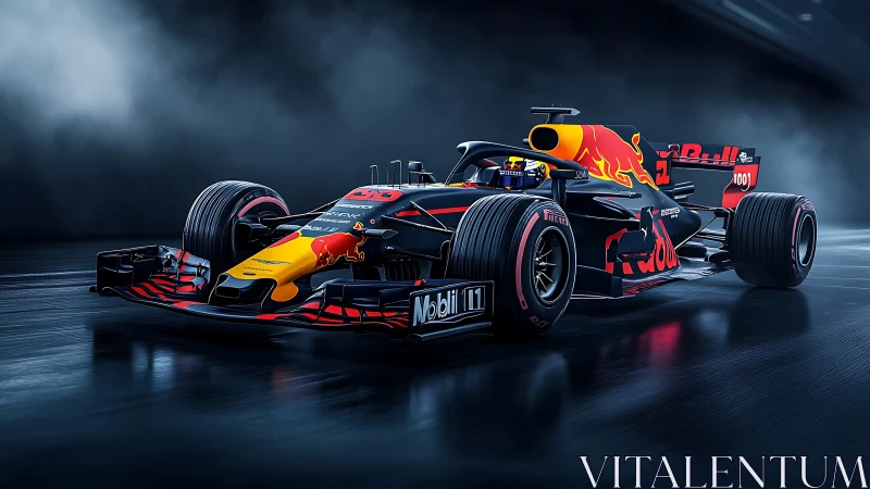 Red Bull Formula 1 car rendered in dynamic studio light.
