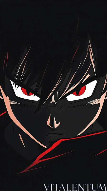Intense anime warrior portrait with red glowing eyes