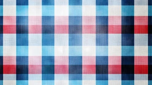 Classic red, white, and blue plaid textile pattern background.